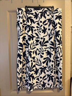 Classic Navy & White Floral A-Line Skirt
